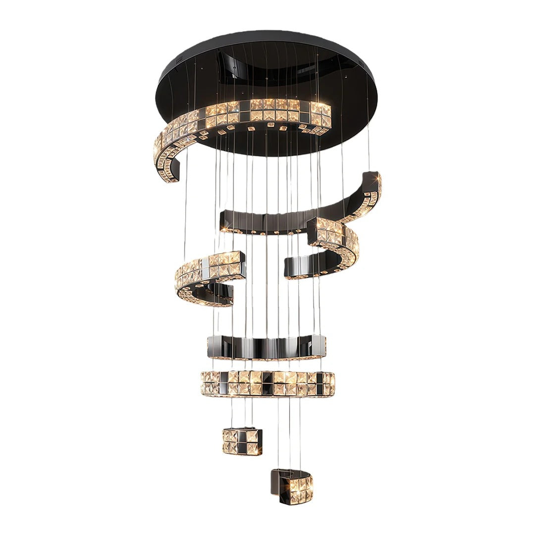 Aysha Black Crystal High Ceiling Entryway Light Fixture four ring black ceiling base detail