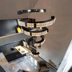 Aysha Black Crystal High Ceiling Entryway Light Fixture hallway view with black frame and crystal drops