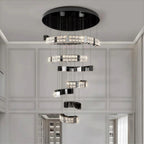 Aysha Black Crystal High Ceiling Entryway Light Fixture in a luxury modern interior