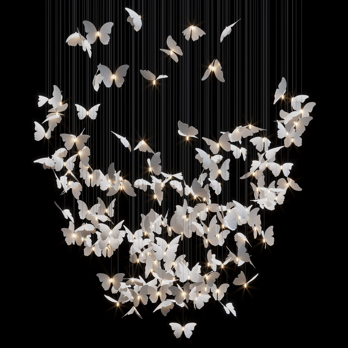 White Butterfly Cloud Chandelier chandelier in a tall interior