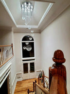 Ball Design Extra Large Crystal Chandelier for High Ceiling close-up of crystal globe pendant