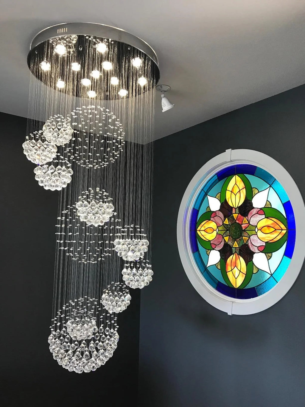 Ball Design Extra Large Crystal Chandelier for High Ceiling crystal ball detail