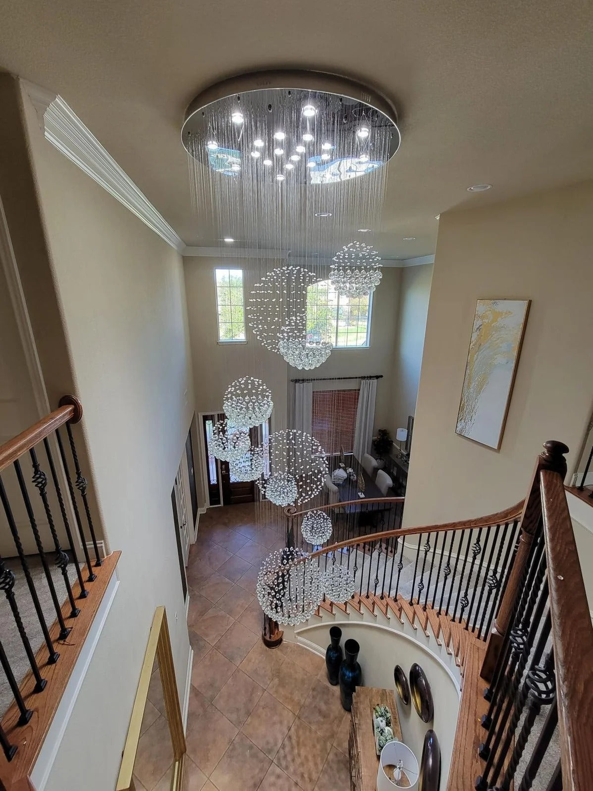 Ball Design Extra Large Crystal Chandelier for High Ceiling crystal raindrop detail