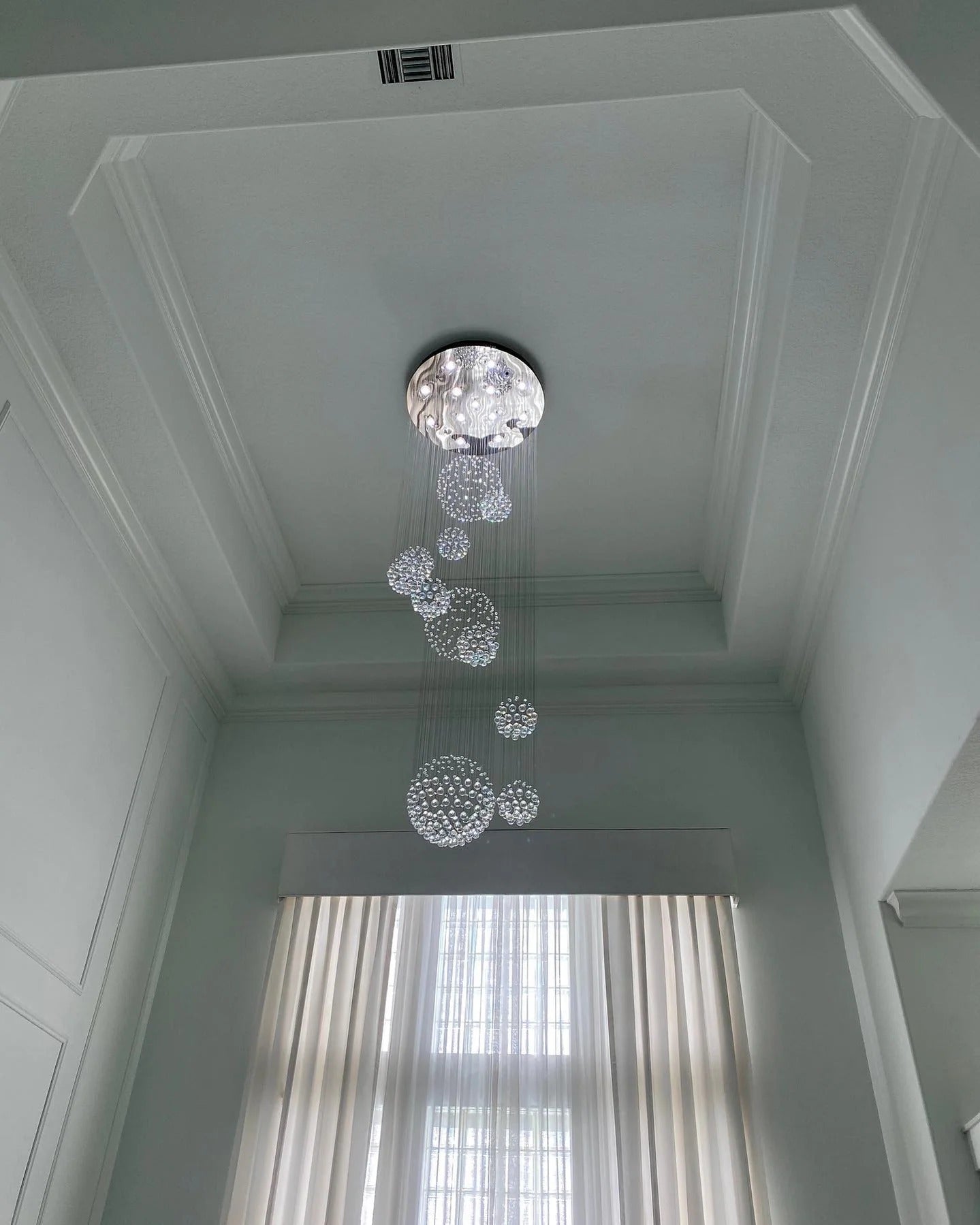 Ball Design Extra Large Crystal Chandelier for High Ceiling customer installation photo