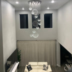 Ball Design Extra Large Crystal Chandelier for High Ceiling entryway view with cascading crystal globes