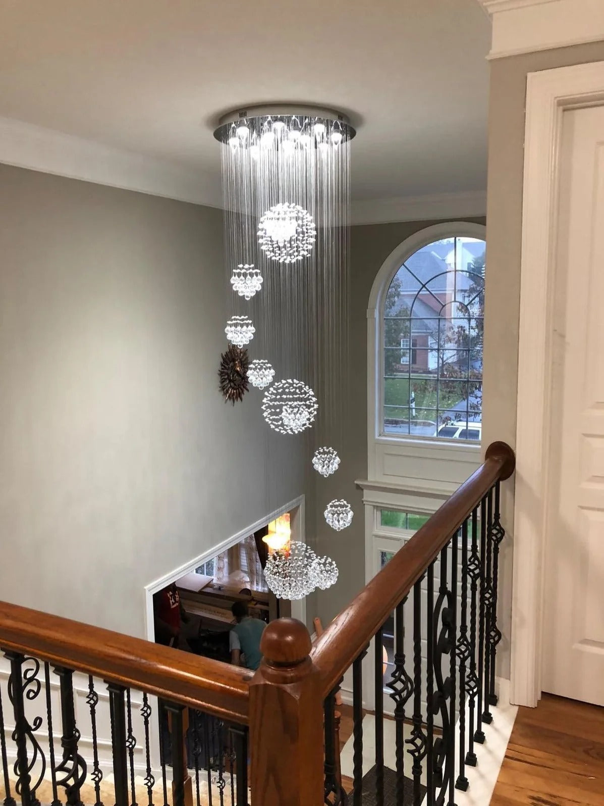 Ball Design Extra Large Crystal Chandelier for High Ceiling final product view