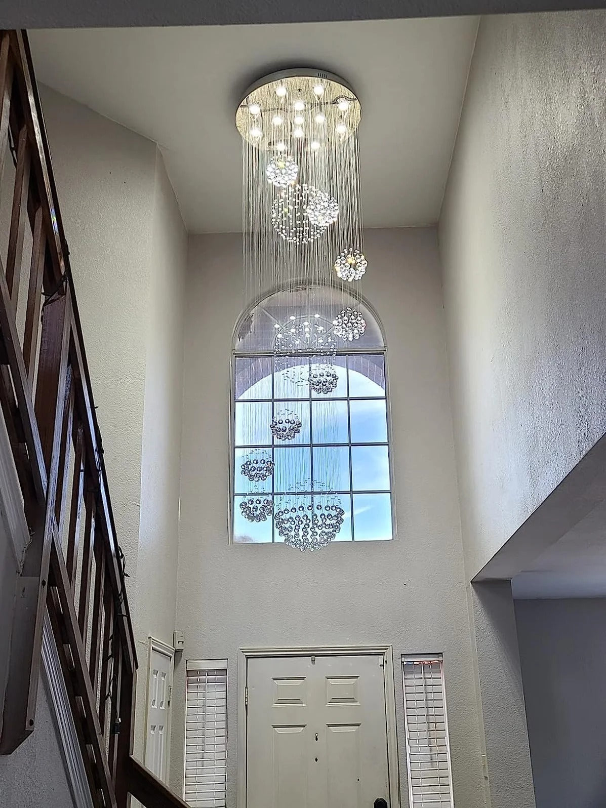 Ball Design Extra Large Crystal Chandelier for High Ceiling foyer lighting scene