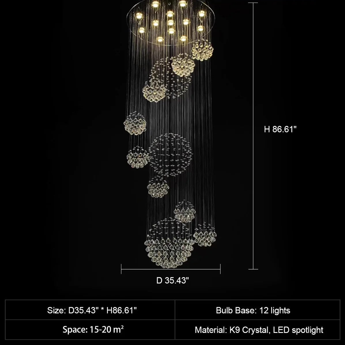 Ball Design Extra Large Crystal Chandelier for High Ceiling foyer installation