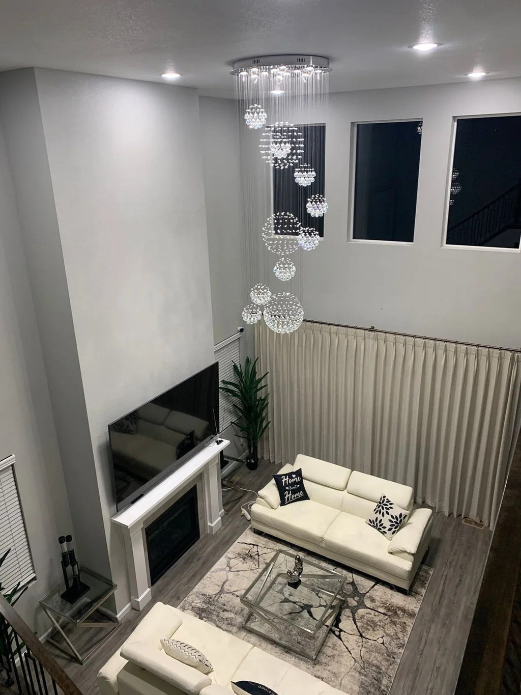 Ball Design Extra Large Crystal Chandelier for High Ceiling large hall view
