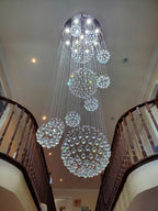 Ball Design Extra Large Crystal Chandelier for High Ceiling multi-level staircase installation