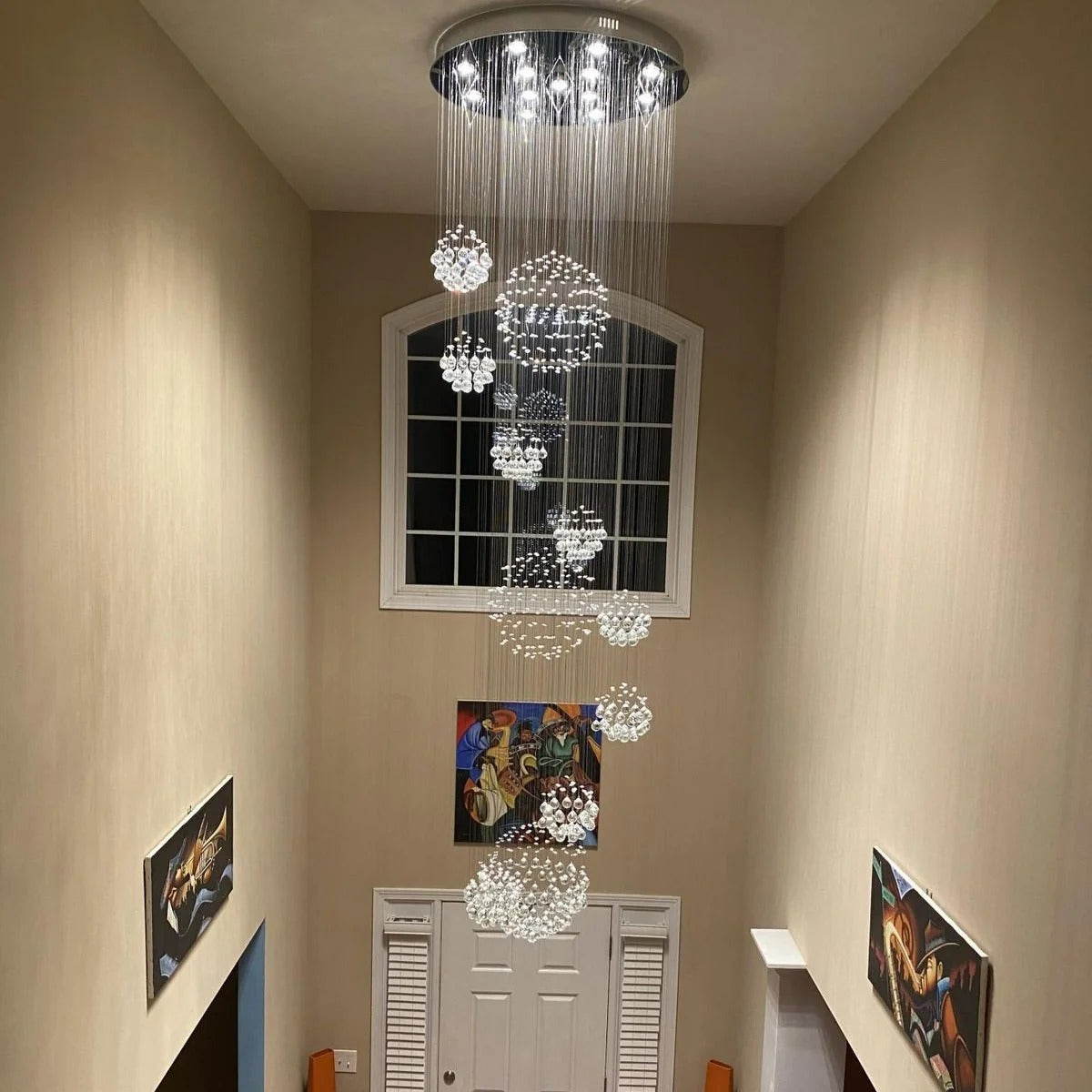 Ball Design Extra Large Crystal Chandelier for High Ceiling showroom view