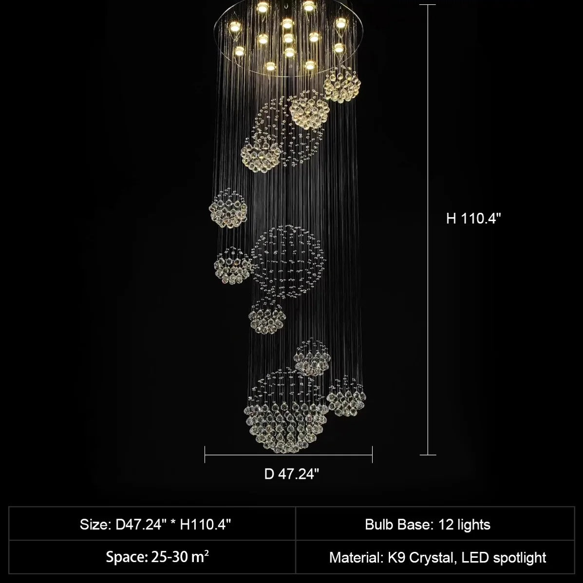 Ball Design Extra Large Crystal Chandelier for High Ceiling size reference D35.43