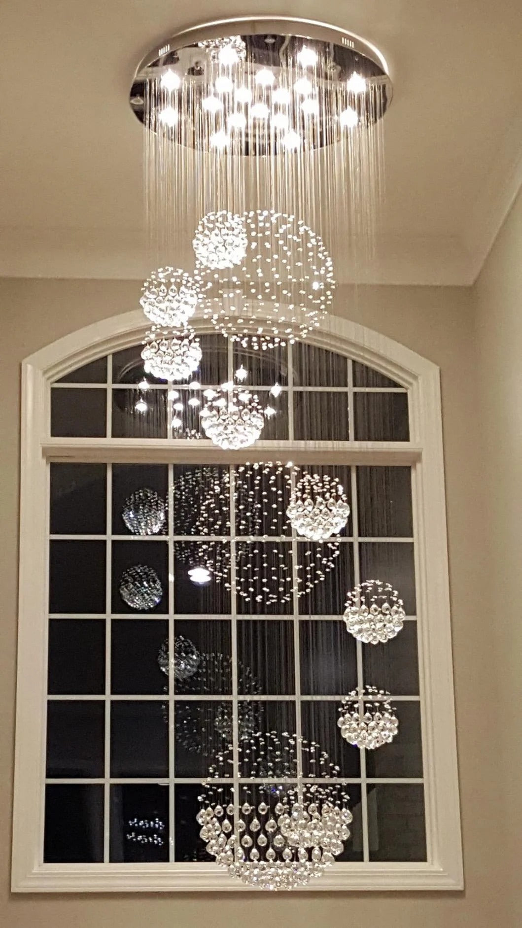 Ball Design Extra Large Crystal Chandelier for High Ceiling stairwell angle view