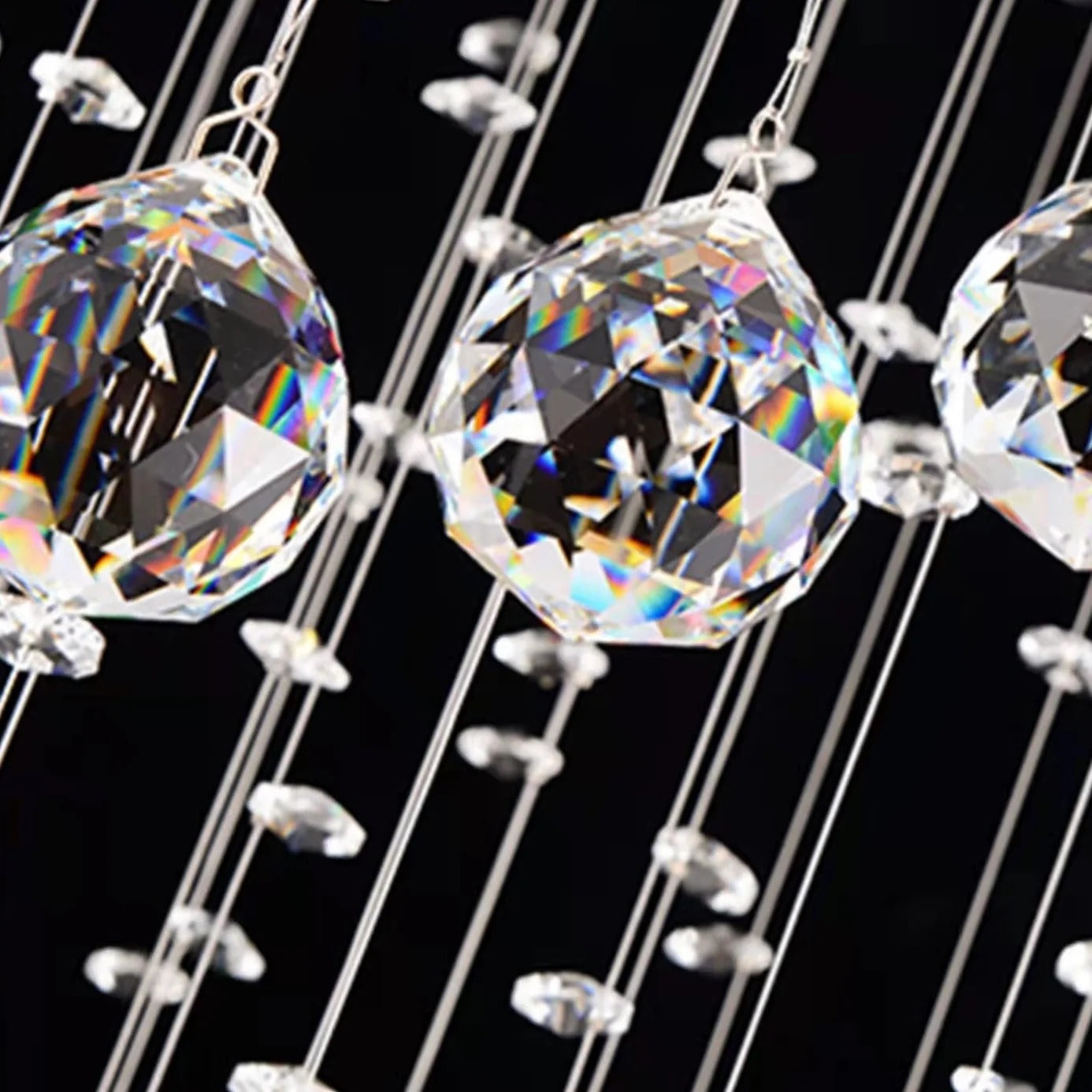 Ball Design Extra Large Crystal Chandelier for High Ceiling tall main view with raindrop globe arrangement