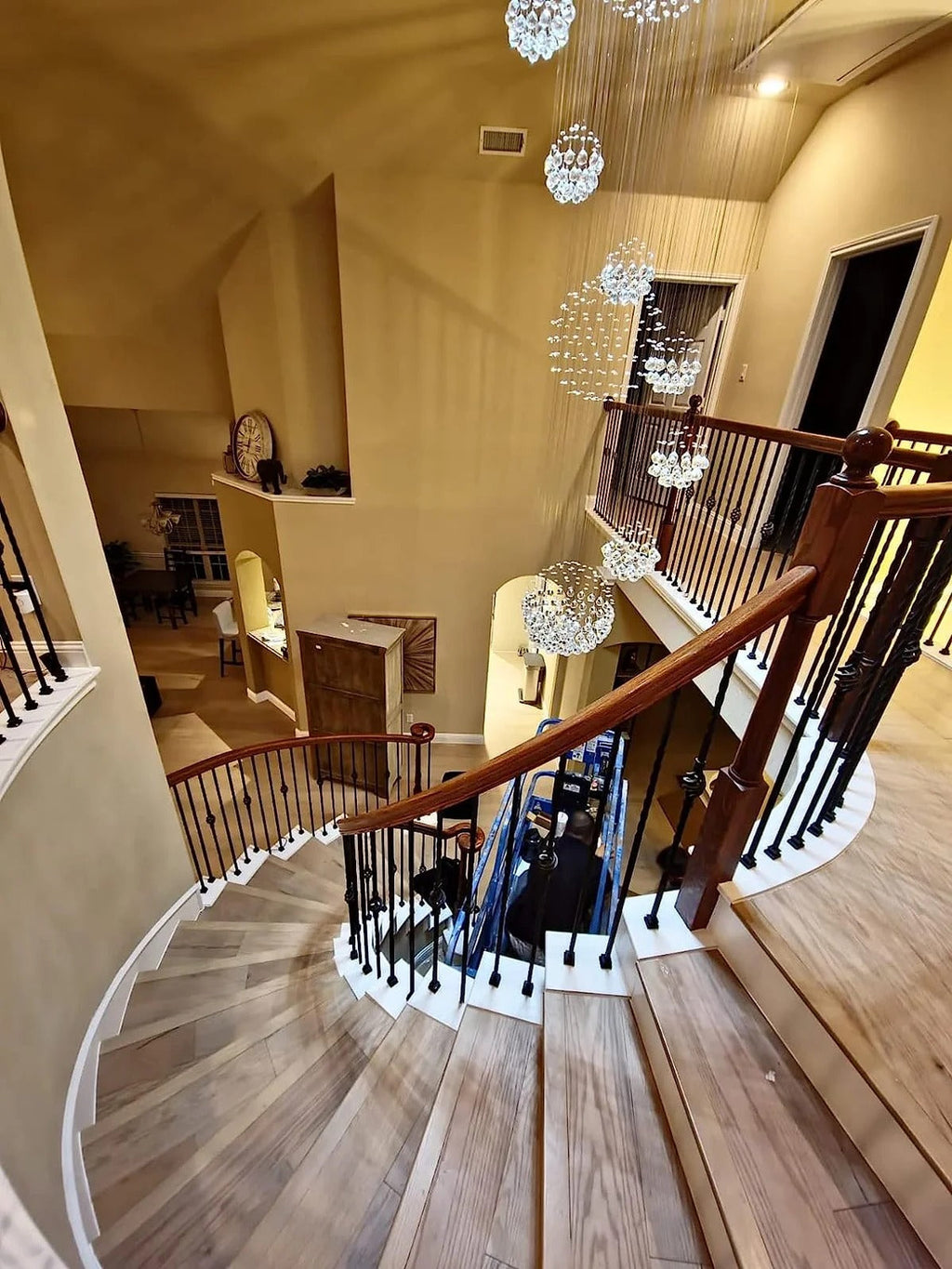 Ball Design Extra Large Crystal Chandelier for High Ceiling tall spiral arrangement view