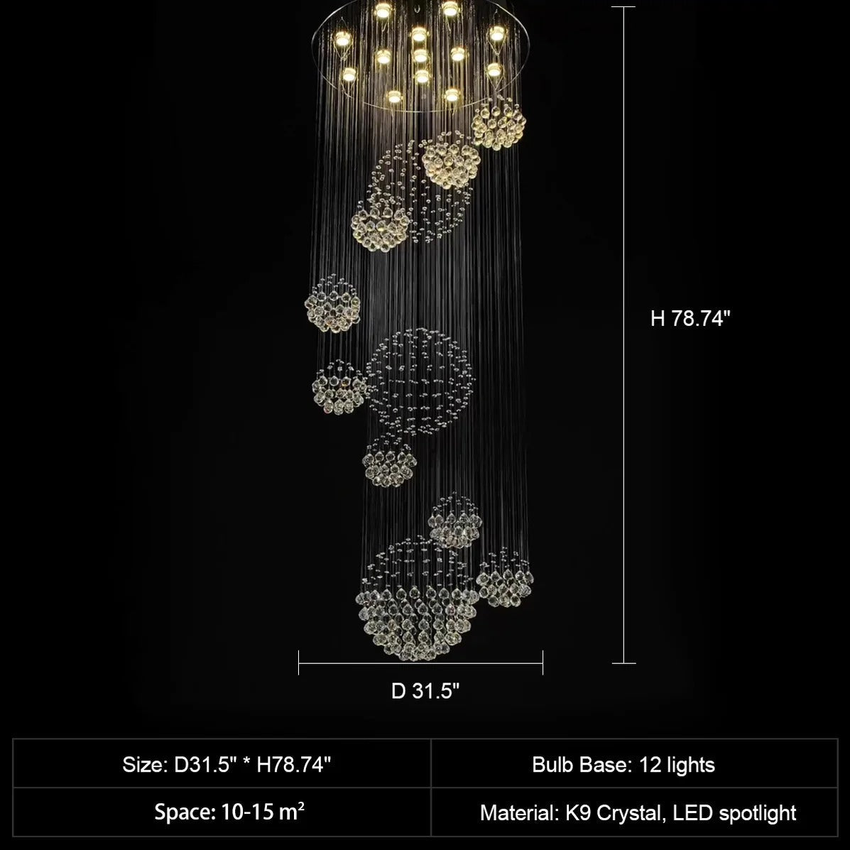 Ball Design Extra Large Crystal Chandelier for High Ceiling tall staircase view