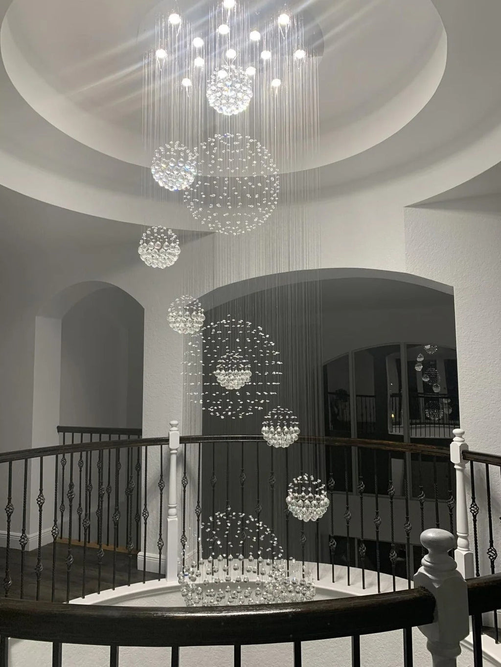 Ball Design Extra Large Crystal Chandelier for High Ceiling wide entryway view