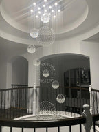 Ball Design Extra Large Crystal Chandelier for High Ceiling wide entryway view