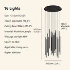 Black modern minimalist stick chandelier 16 lights size chart