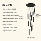 Black modern minimalist stick chandelier 25 lights size chart