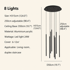 Black modern minimalist stick chandelier 8 lights size chart