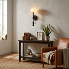 Abacus Alabaster Wall Sconce — additional product view, a stone globe above a diagonal arm and decorative metal beads (view 3)