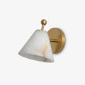 Alabaster Angled Wall Sconce — full fixture profile, a tapered stone shade on an angled metal stem (view 1)