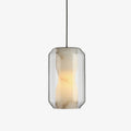 Alabaster Glass Cylinder Pendant Light — full fixture profile, a stone cylinder inside a faceted clear glass shell (view 1)