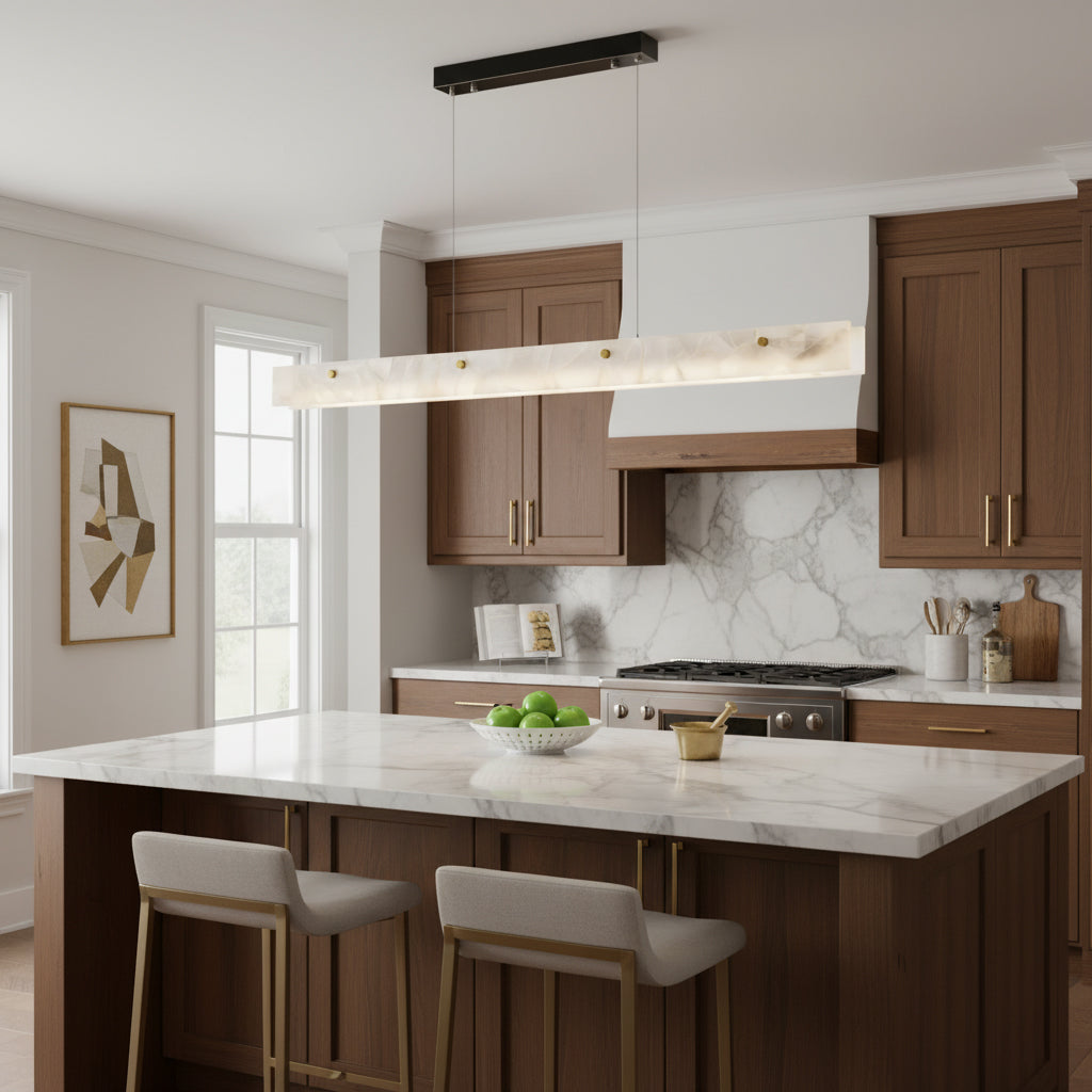 Alabaster LED Linear Pendant Light — additional product view, a linear stone diffuser beneath slim suspension hardware (view 3)