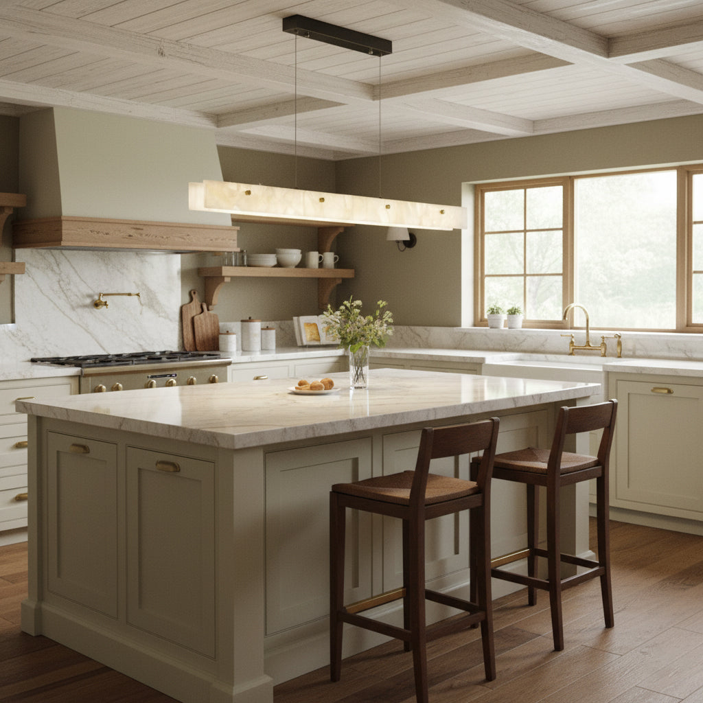 Alabaster LED Linear Pendant Light — additional product view, a linear stone diffuser beneath slim suspension hardware (view 4)