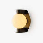 Alabaster Orb Alabaster Sconce — full fixture profile, a stone sphere held by a sculptural metal frame (view 1)