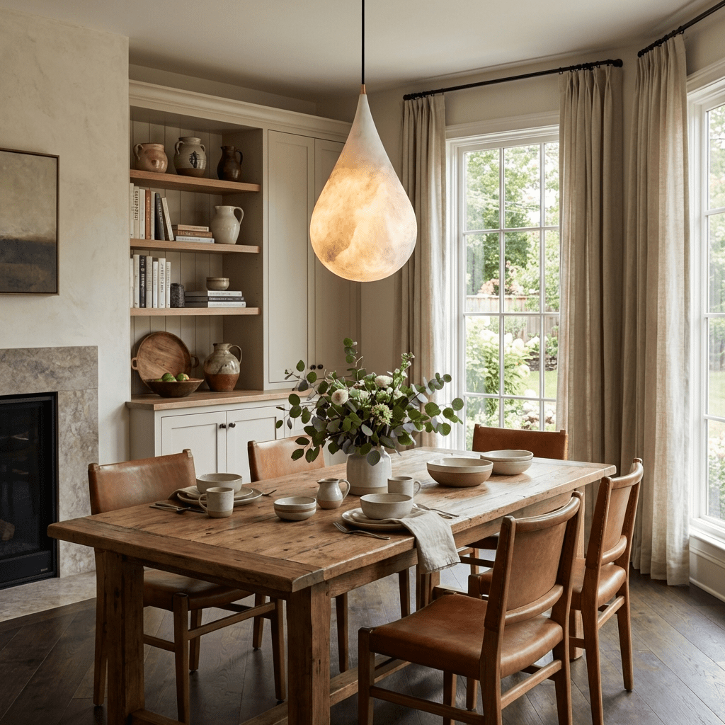 Alabaster Raindrop Pendant Light — additional product view, teardrop-shaped stone shades on slender cords (view 3)