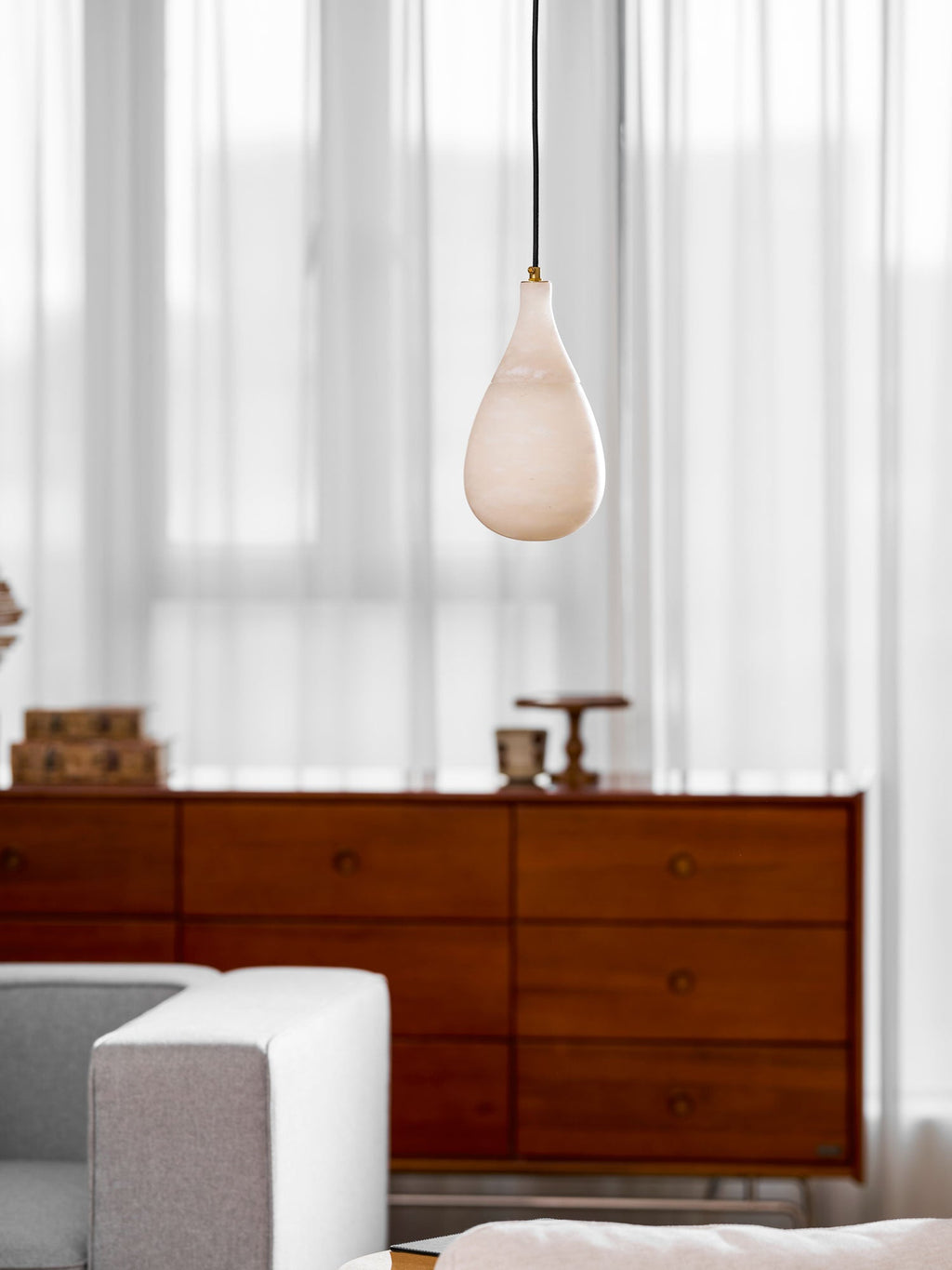 Alabaster Raindrop Pendant Light — additional product view, teardrop-shaped stone shades on slender cords (view 5)