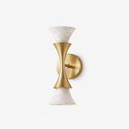 Amphora Alabaster Wall Sconce — full fixture profile, upward- and downward-facing stone shades around an hourglass center (view 1)