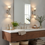 Amphora Alabaster Wall Sconce — additional product view, upward- and downward-facing stone shades around an hourglass center (view 5)