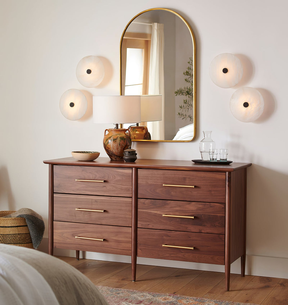 Ankeny Alabaster Ceiling Lamp — product setting and fixture profile, curved stone shades with compact ceiling hardware (view 2)