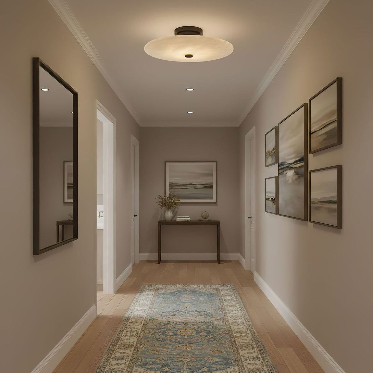 Ankeny Alabaster Ceiling Lamp — additional product view, curved stone shades with compact ceiling hardware (view 4)