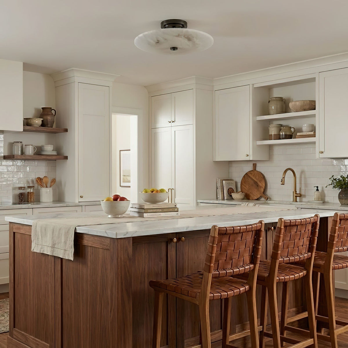 Ankeny Alabaster Ceiling Lamp — additional product view, curved stone shades with compact ceiling hardware (view 5)