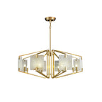 Appareil Alabaster Chandelier — full fixture profile, square stone panels supported by brass hardware (view 1)