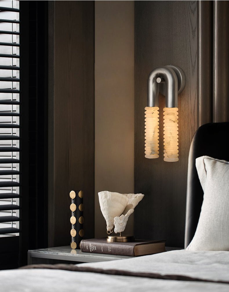 Arc Ridge Alabaster Wall Sconce — additional product view, two ribbed stone columns joined by a curved metal arch (view 5)