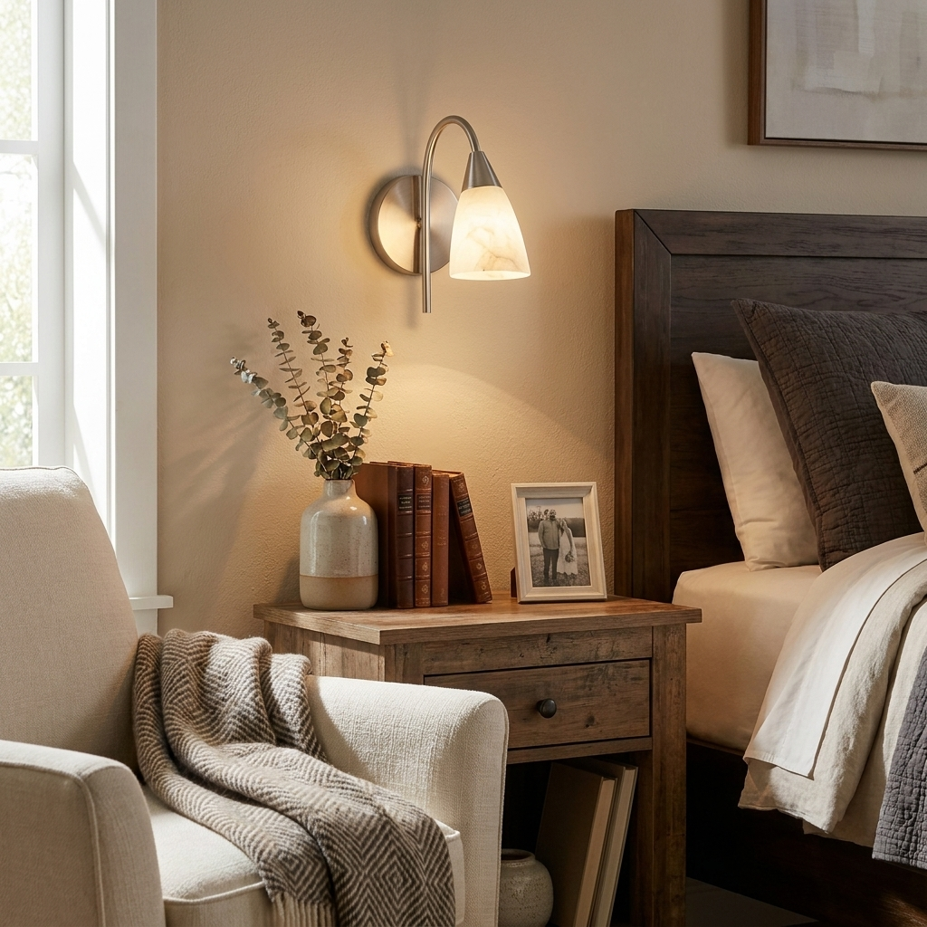Arch Alabaster Wall Sconce — additional product view, a stone cone beneath a rounded arch arm (view 3)