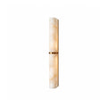 Arched Alabaster Tube Wall Sconce — full fixture profile, a long stone tube carried by an arched brass mount (view 1)
