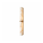 Arched Alabaster Tube Wall Sconce — full fixture profile, a long stone tube carried by an arched brass mount (view 1)