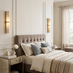 Arched Alabaster Tube Wall Sconce — additional product view, a long stone tube carried by an arched brass mount (view 4)