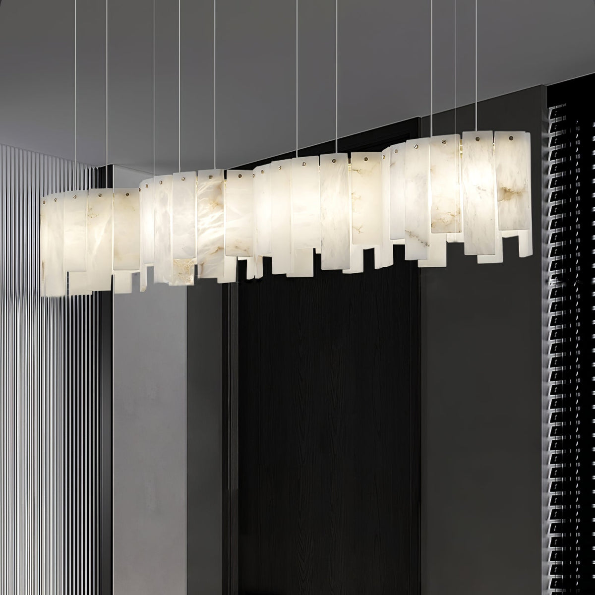 Arctora Alabaster Pendant Lamp — additional product view, vertical stone panels arranged around a suspended frame (view 3)
