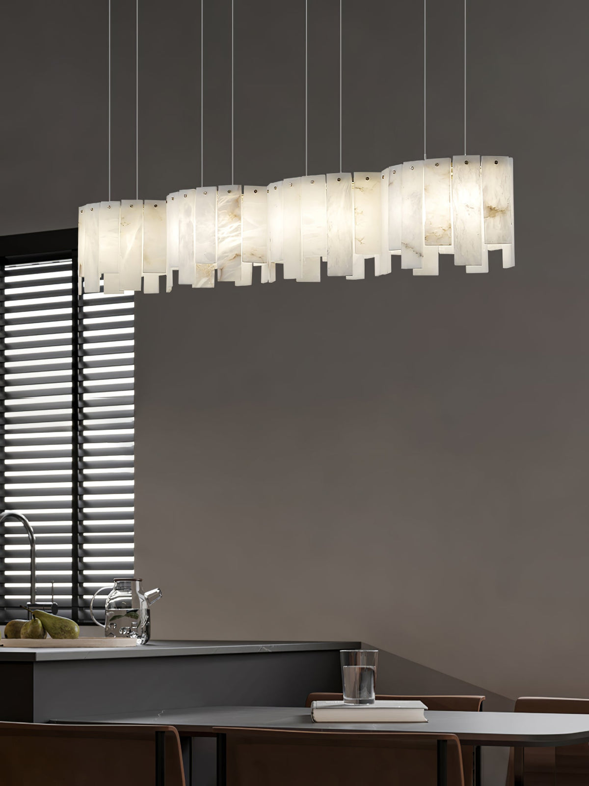 Arctora Alabaster Pendant Lamp — additional product view, vertical stone panels arranged around a suspended frame (view 4)