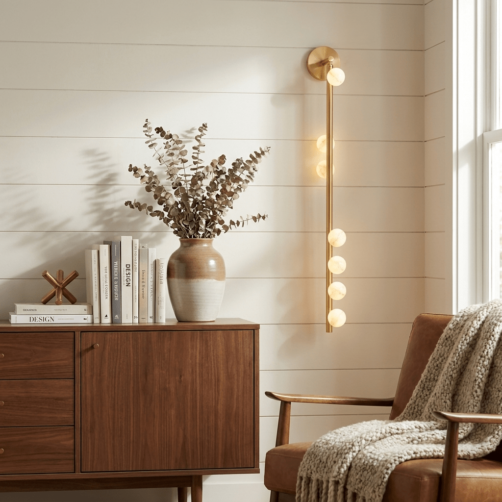 Asteria Alabaster Multi-Globe Wall Sconce — product setting and fixture profile, stone orbs arranged around a slender vertical body (view 2)