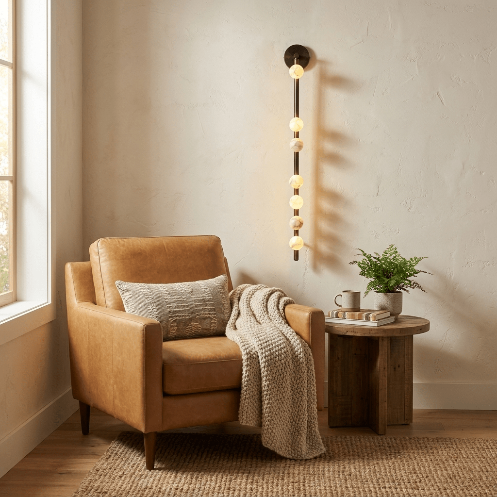 Asteria Alabaster Multi-Globe Wall Sconce — additional product view, stone orbs arranged around a slender vertical body (view 3)