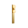 Asymmetrical Alabaster Wall Sconce — full fixture profile, two stone globes placed asymmetrically on a brass frame (view 1)