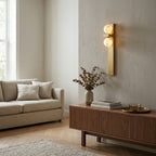 Asymmetrical Alabaster Wall Sconce — additional product view, two stone globes placed asymmetrically on a brass frame (view 5)